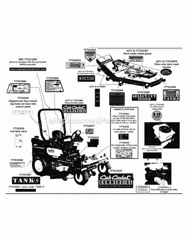Label Map 60-Inch Diagram and Parts List for S6032-D 53BY8DU6750-312HP Cub Cadet Lawn Tractor